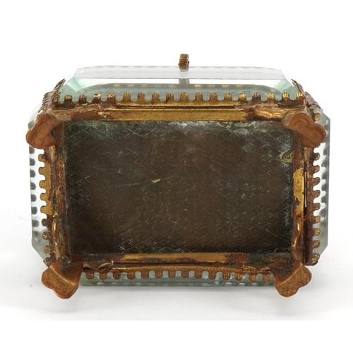 413 - 19th century French brass and bevelled glass jewel casket with button back interior and hinged lid w... 