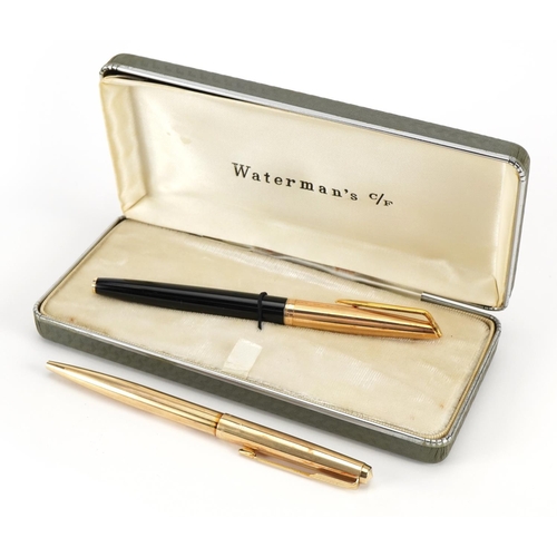 745 - Watermans fountain pen with 18ct gold nib and box together with a Parker gold plated ballpoint pen