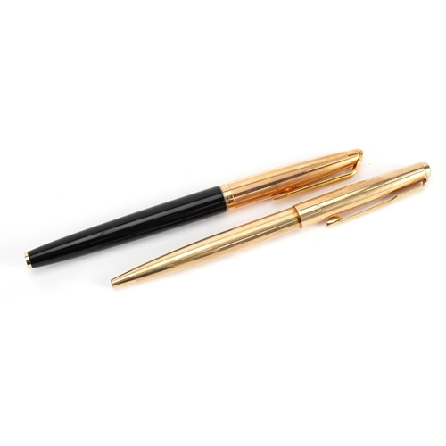 745 - Watermans fountain pen with 18ct gold nib and box together with a Parker gold plated ballpoint pen