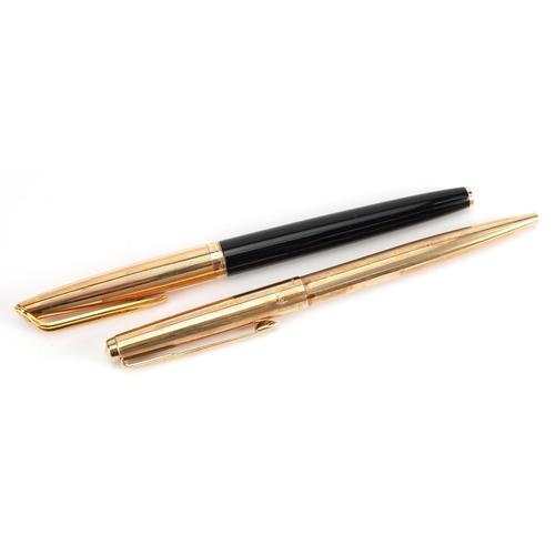 745 - Watermans fountain pen with 18ct gold nib and box together with a Parker gold plated ballpoint pen