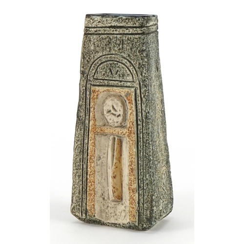 4 - Troika St Ives Pottery vase hand painted and incised with an abstract design, 17cm high