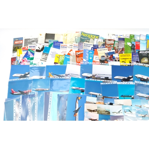 532 - Collection of airline ephemera including timetables, leaflets, photos, prints and calendars