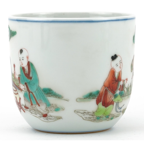 617 - Chinese porcelain bowl hand painted in the famille verte palette with figures playing musical instru... 