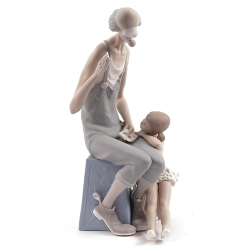 972 - Large Lladro porcelain matte glaze figure of a magician clown with ballerina girl, 41cm high