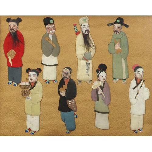 1033 - Figures wearing traditional dress, Chinese mixed media and collage, framed and glazed, 45cm x 34cm e... 