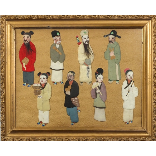 1033 - Figures wearing traditional dress, Chinese mixed media and collage, framed and glazed, 45cm x 34cm e... 