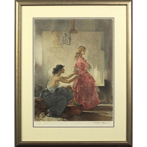 847 - William Russell Flint - Two females before sketches, pencil signed print in colour with blind stamp,... 