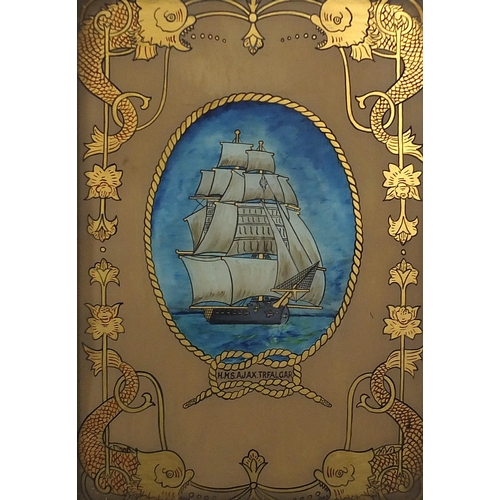 846 - HMS Ajax Jutland and HMS Ajax Trafalgar, pair of maritime interest mixed medias, framed and glazed, ... 