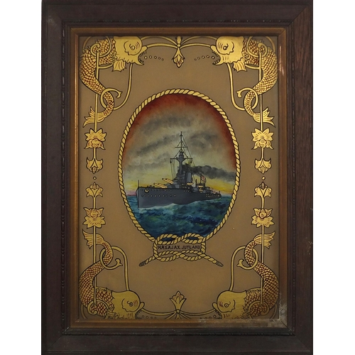 846 - HMS Ajax Jutland and HMS Ajax Trafalgar, pair of maritime interest mixed medias, framed and glazed, ... 