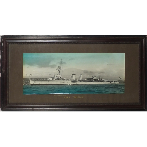 793 - HMS Caledon coloured photograph inscribed Maries Bar Phot Toulon to the mount, mounted, framed and g... 