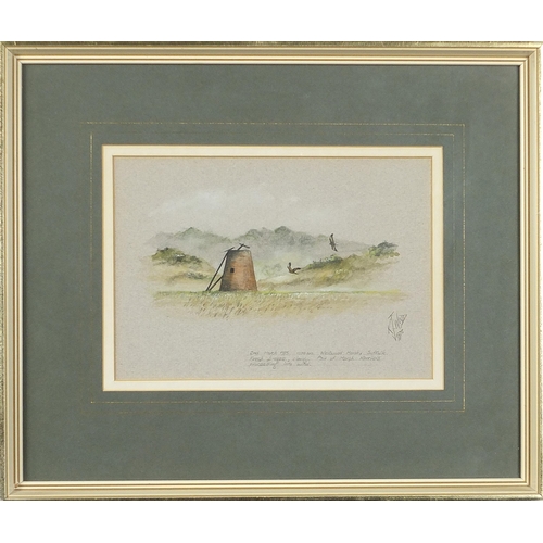 680 - K J Wood 1975 - Westwood Marsh, Suffolk, watercolour with pencil inscription, Marsh Harriers label v... 