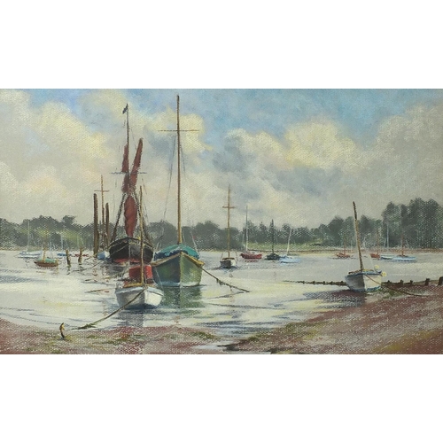 569 - Barbara Wyllie - Mitchell's Boatyard, Poole and Pin Mill, Suffolk, one watercolour and one pastel, m... 