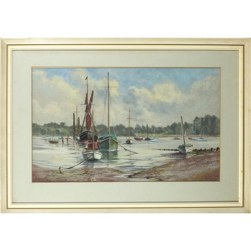 569 - Barbara Wyllie - Mitchell's Boatyard, Poole and Pin Mill, Suffolk, one watercolour and one pastel, m... 