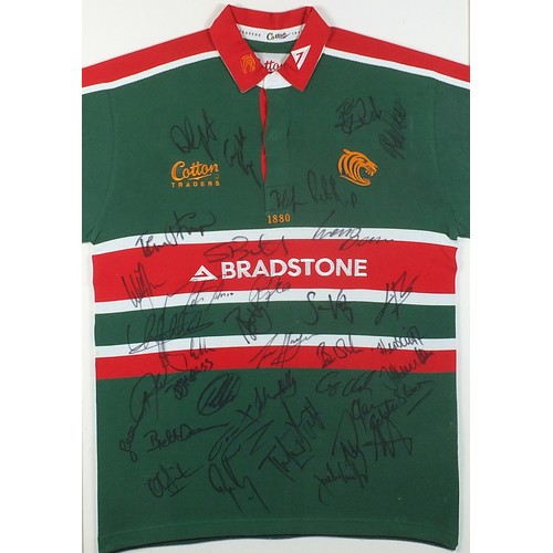 2454 - Leicester Tigers Heineken Cup Zurich Premiership 2001-2002 signed rugby shirt, framed and glazed, ov... 