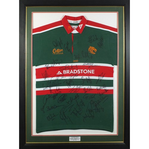 2454 - Leicester Tigers Heineken Cup Zurich Premiership 2001-2002 signed rugby shirt, framed and glazed, ov... 