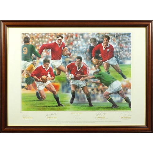 2455 - Pride of Lions by Keith Fearon and Lions' Captains by Peter Cornwell, two rugby interest pencil sign... 