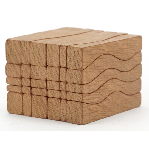 287 - Brian Willsher, Modernist carved wood thirty section puzzle block, overall 5.5cm H x 7cm W x 7cm D