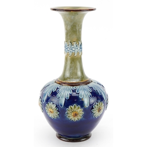 486 - Royal Doulton stoneware vase decorated in relief with stylised flowers, 20.5cm high