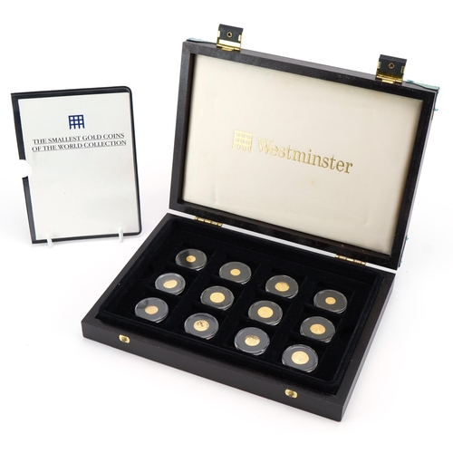 2536 - The Smallest Gold Coins of the World Collection comprising twelve coins arranged in a fitted case