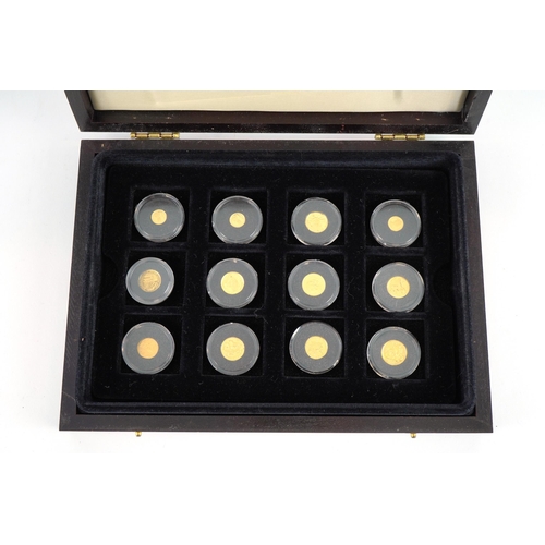 2536 - The Smallest Gold Coins of the World Collection comprising twelve coins arranged in a fitted case