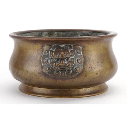 25 - Chinese gilt bronze censer with Animalia handles, six figure character marks to the base, 18.5cm wid... 
