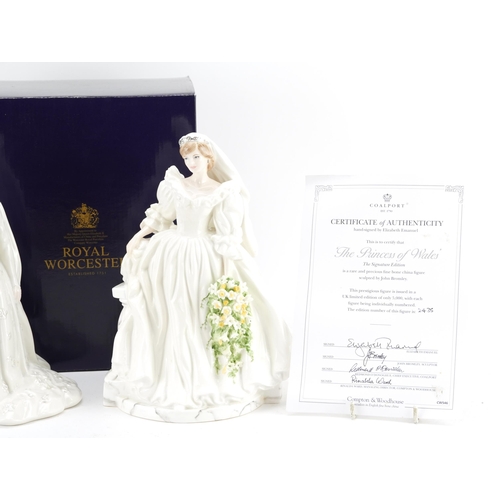 987 - Three collectable porcelain figurines comprising Royal Worcester Her Majesty Queen Elizabeth II Diam... 