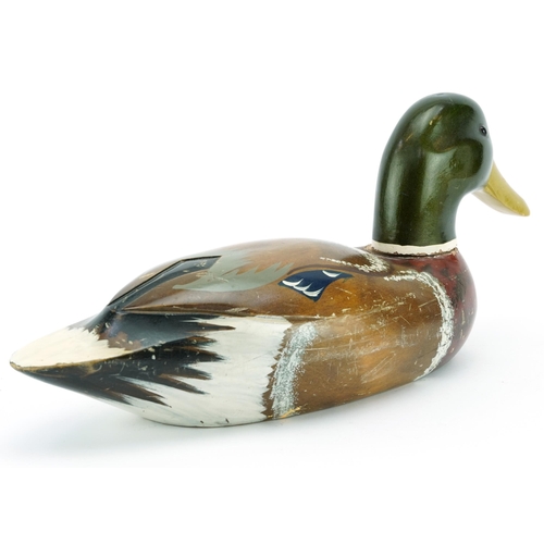 655 - Vintage hand painted wood duck decoy with sprung head, 38cm in length