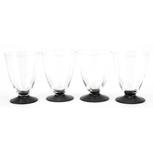 710 - Set of four Art Deco style amethyst clear glass drinking glasses, 12cm high