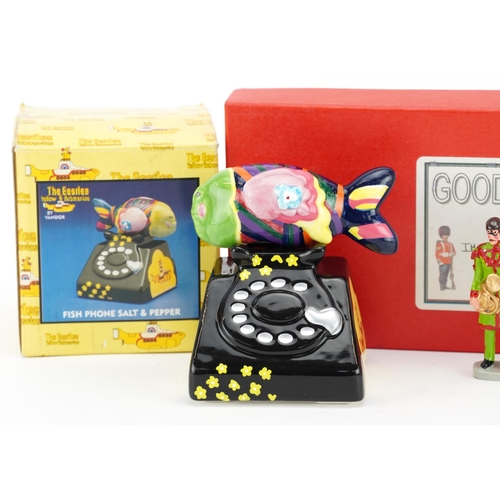 644 - The Beatles Yellow Submarine fish bone salt and pepper and set of hand painted lead figures with box... 