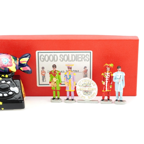 644 - The Beatles Yellow Submarine fish bone salt and pepper and set of hand painted lead figures with box... 