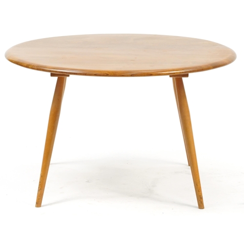 879 - Vintage Ercol light elm occasional table with circular top, 44cm high x 74.5cm in diameter