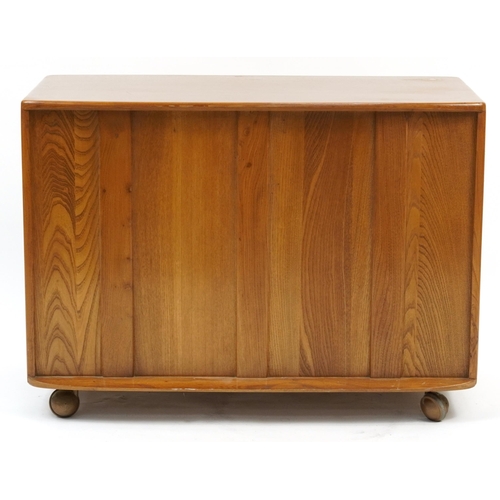 857 - Ercol light elm three drawer chest, 66cm H x 91cm W x 48cm D