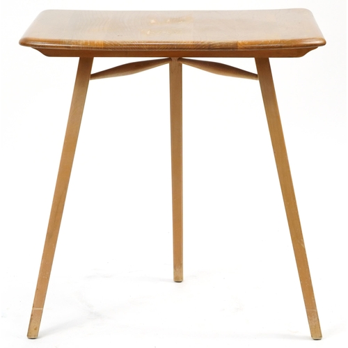 898 - Ercol light elm three legged side table, 71cm H x 68cm W x 48cm D