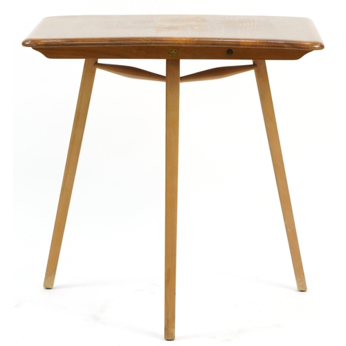 898 - Ercol light elm three legged side table, 71cm H x 68cm W x 48cm D