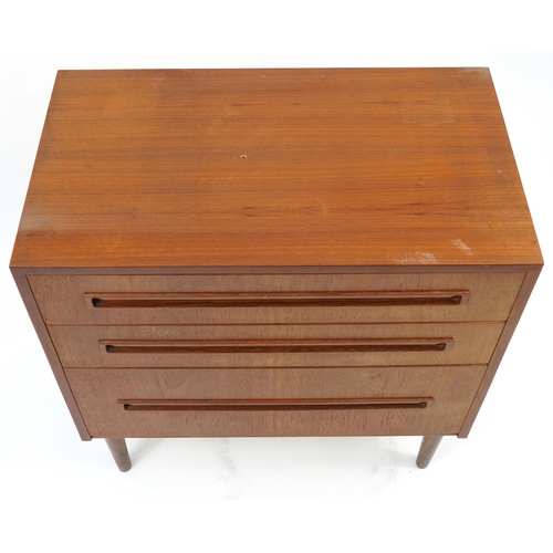 864 - Vintage Danish teak three drawer chest, 78cm H x 73.5cm W x 42cm D