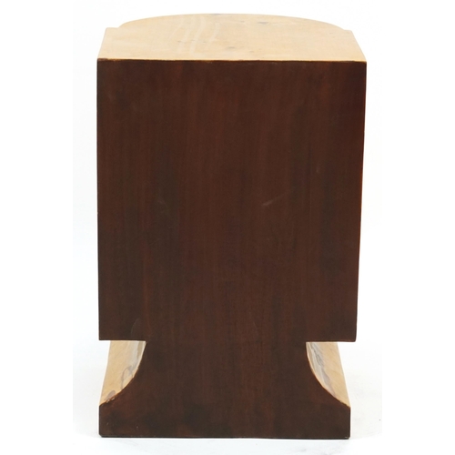 890 - Art Deco style bird's eye maple design two drawer nightstand, 59cm H x 39cm W x 49cm D excluding the... 