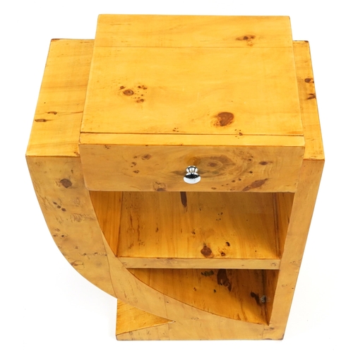 915 - Art Deco style bird's eye maple design side table with frieze drawer, 75cm H x 49cm W x 31.5cm D