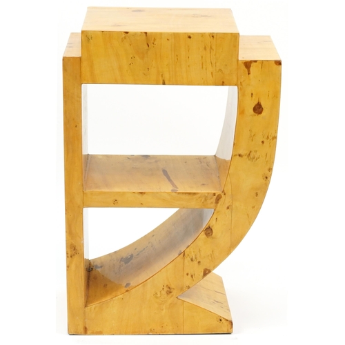 915 - Art Deco style bird's eye maple design side table with frieze drawer, 75cm H x 49cm W x 31.5cm D