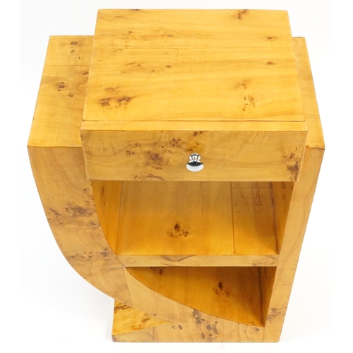 914 - Art Deco style bird's eye maple design side table with frieze drawer, 75cm H x 49cm W x 31.5cm D