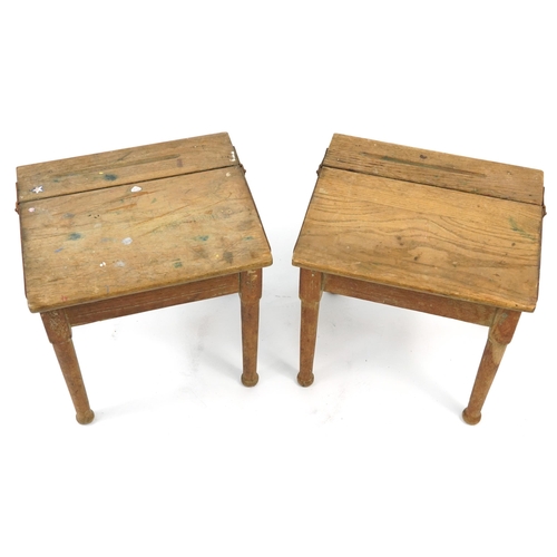 874 - Pair of vintage pine child's school desks, 48.5cm H x 46.5cm W x 40cm D