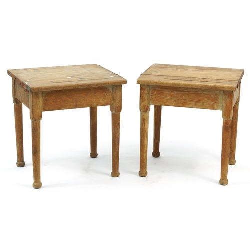 874 - Pair of vintage pine child's school desks, 48.5cm H x 46.5cm W x 40cm D