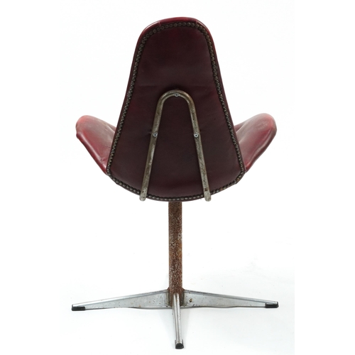 881 - 1970s industrial style swivel chair with burgundy leather button back upholstery, 86cm high