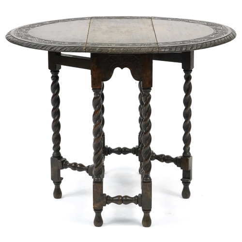 887 - Occasional furniture comprising an oak drop leaf table, yew wood occasional table, pair of Chinese c... 