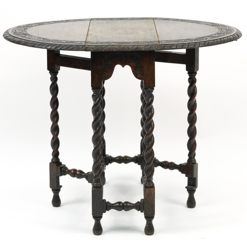 887 - Occasional furniture comprising an oak drop leaf table, yew wood occasional table, pair of Chinese c... 