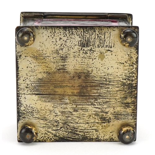 8 - Tiffany Furnaces, French Art Deco bronzed metal and enamel four footed jewel casket, impressed Louis... 