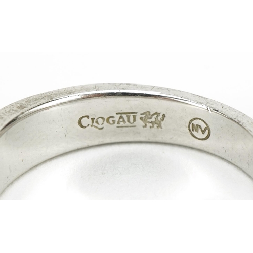 2084 - Clogau, Silver and gold half eternity ring with box, size O, 3.6g