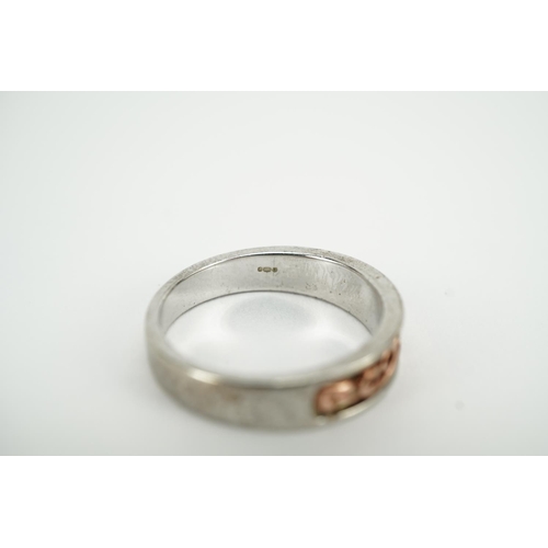 2084 - Clogau, Silver and gold half eternity ring with box, size O, 3.6g