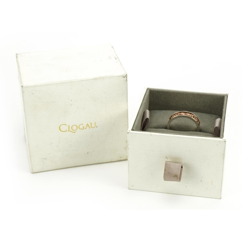 2084 - Clogau, Silver and gold half eternity ring with box, size O, 3.6g