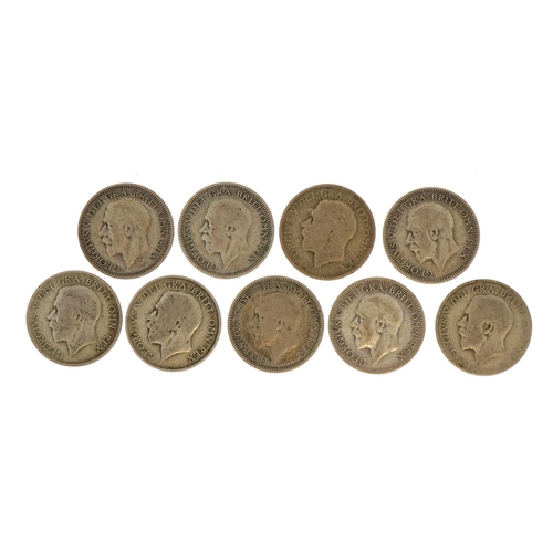 2518 - Nine George V shillings, approximately 49g