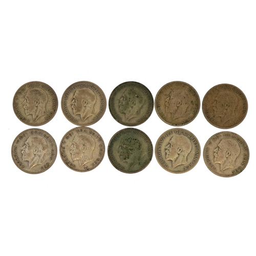 2516 - Ten George V half crowns, approximately 138g